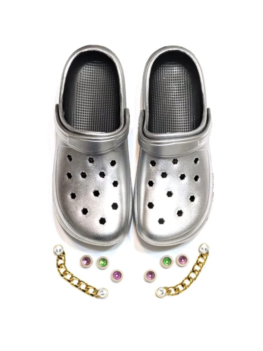 Girl's Silver Clogs, Craytown Brand, Accessories Included, J4-J6